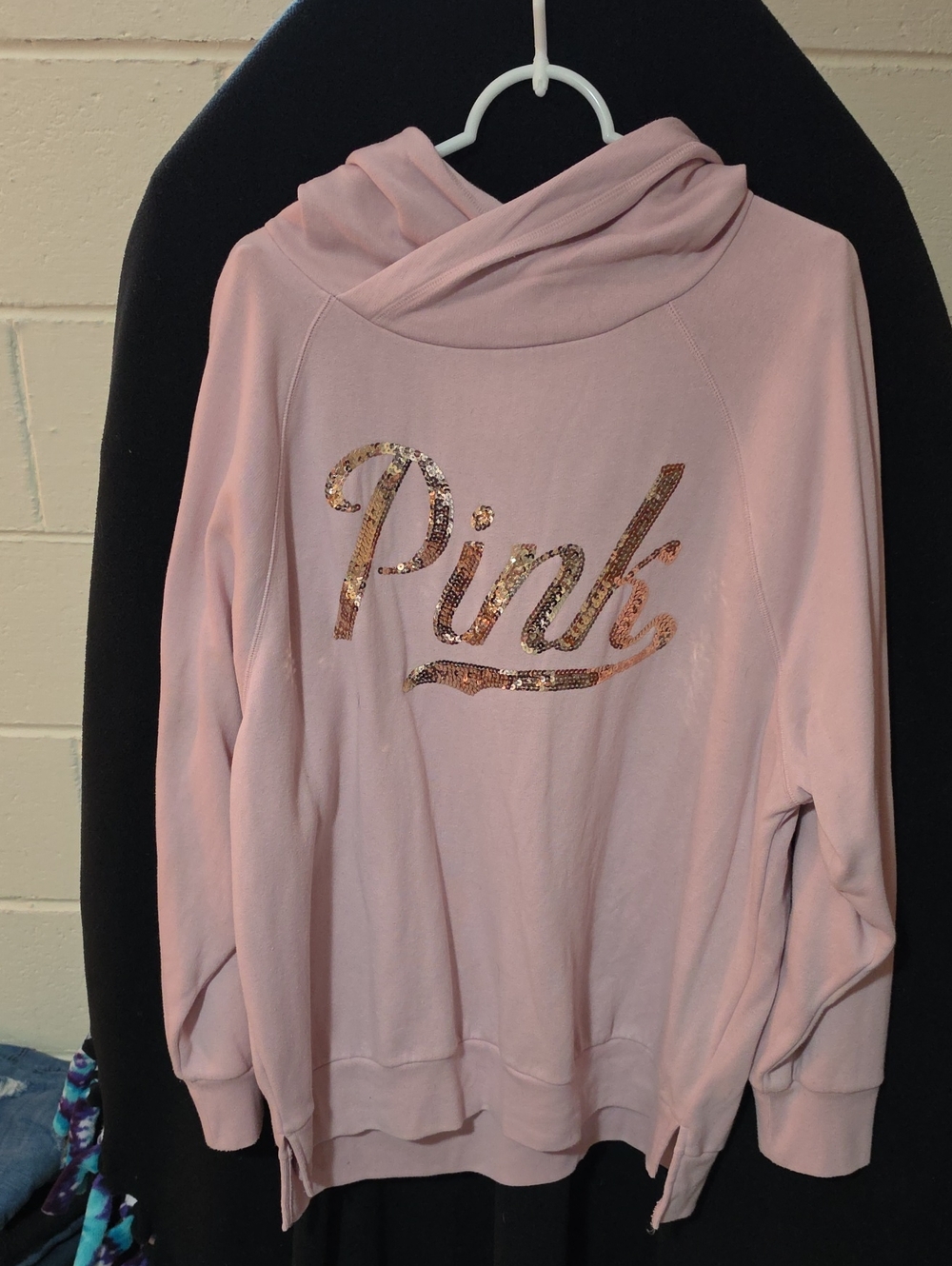 PINK Victoria's Secret Dusty Pink Sequin Logo Hooded Sweatshirt